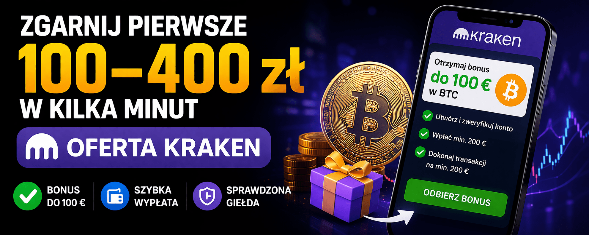 Jak zgarnąć pierwsze 100–400 zł? Najprostsza oferta na szybkihajs.pl (Kraken)