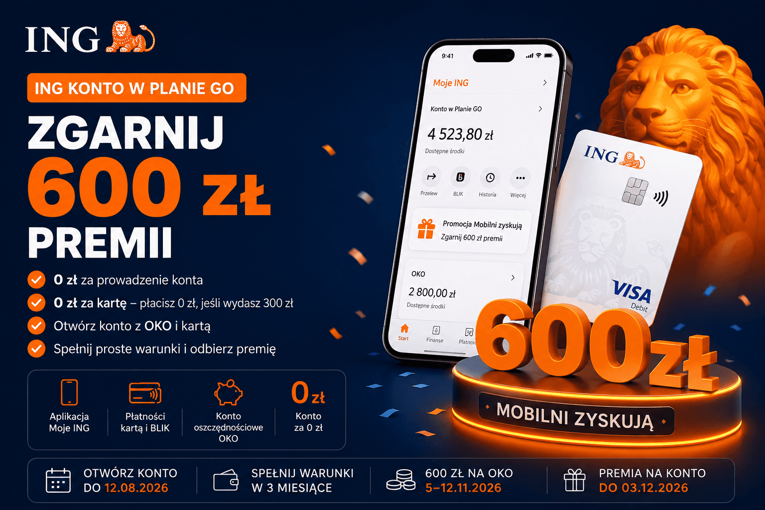 ING Konto w Planie Go — do 600 zł premii undefined