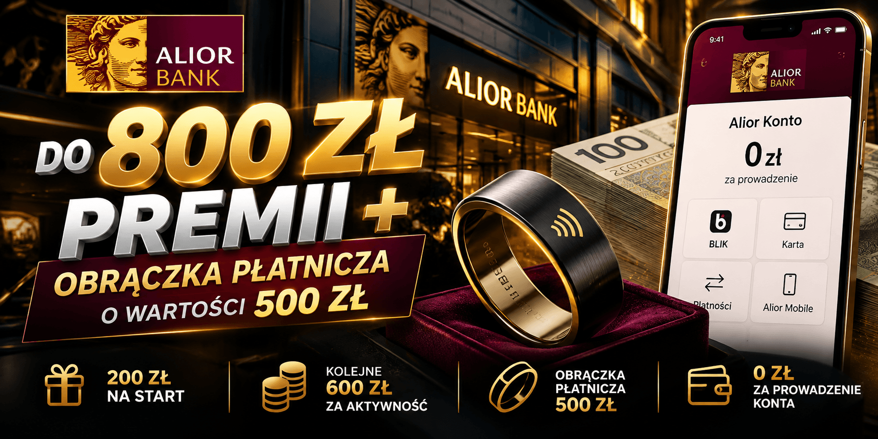 Alior Konto z premią do 800 zł i obrączką płatniczą